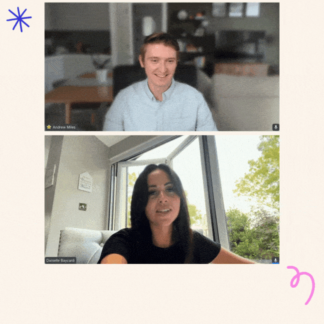 A picture of a man and a woman in a video chat.